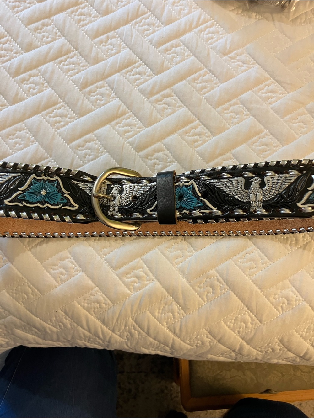Leather western belt with Silver Accents 34-36